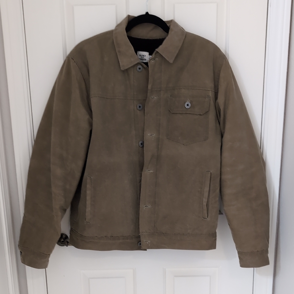 Flint And Tinder Sherpa Lined Waxed Trucker Jacket - Men Medium Field Tan